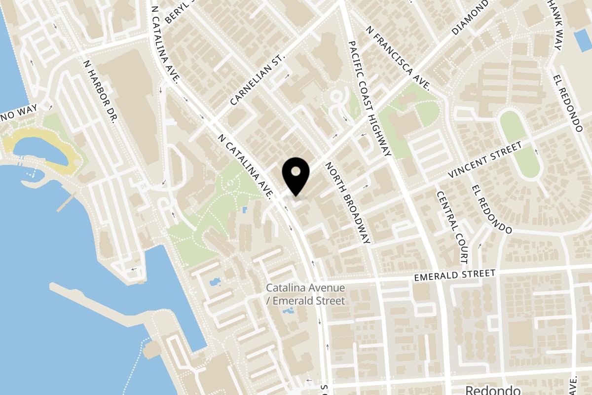 Map showing the location of The Standing Room on 144 N Catalina Ave in Redondo Beach